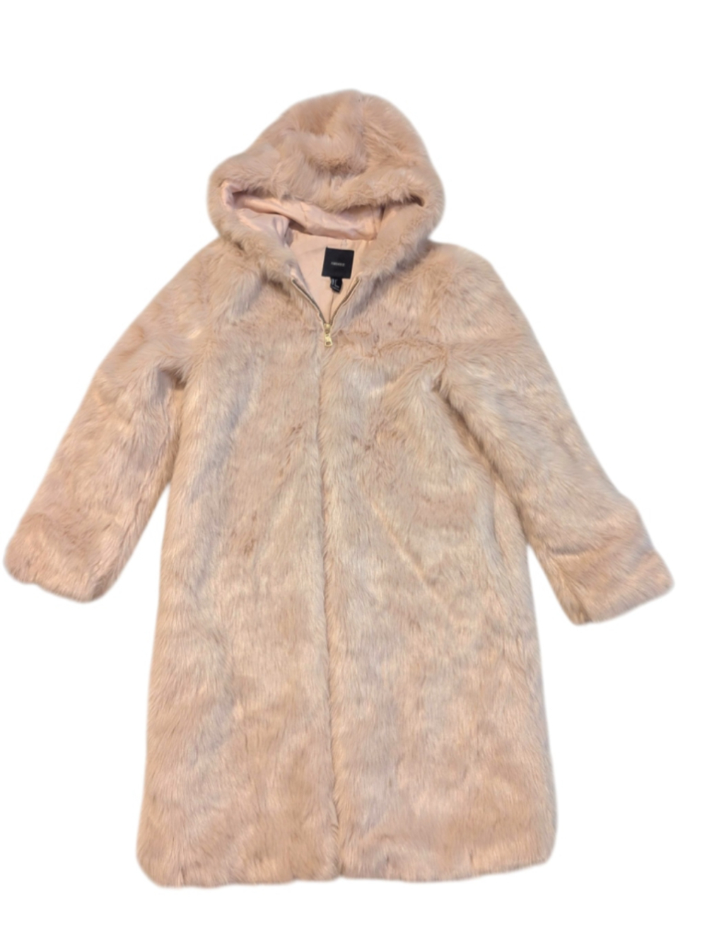 Forever 21 Faux Fur Hooded Coat Blush Pink Large - Picture 12 of 15